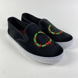 Isaac Mizrahi NY‎ Slip-On Christmas Wreath Loafers Black Size 8.5 Pre-Owned